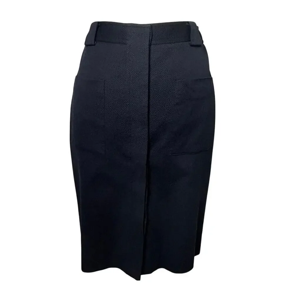 Brooks Brothers womens navy textured cotton patch pockets button front skirt 4